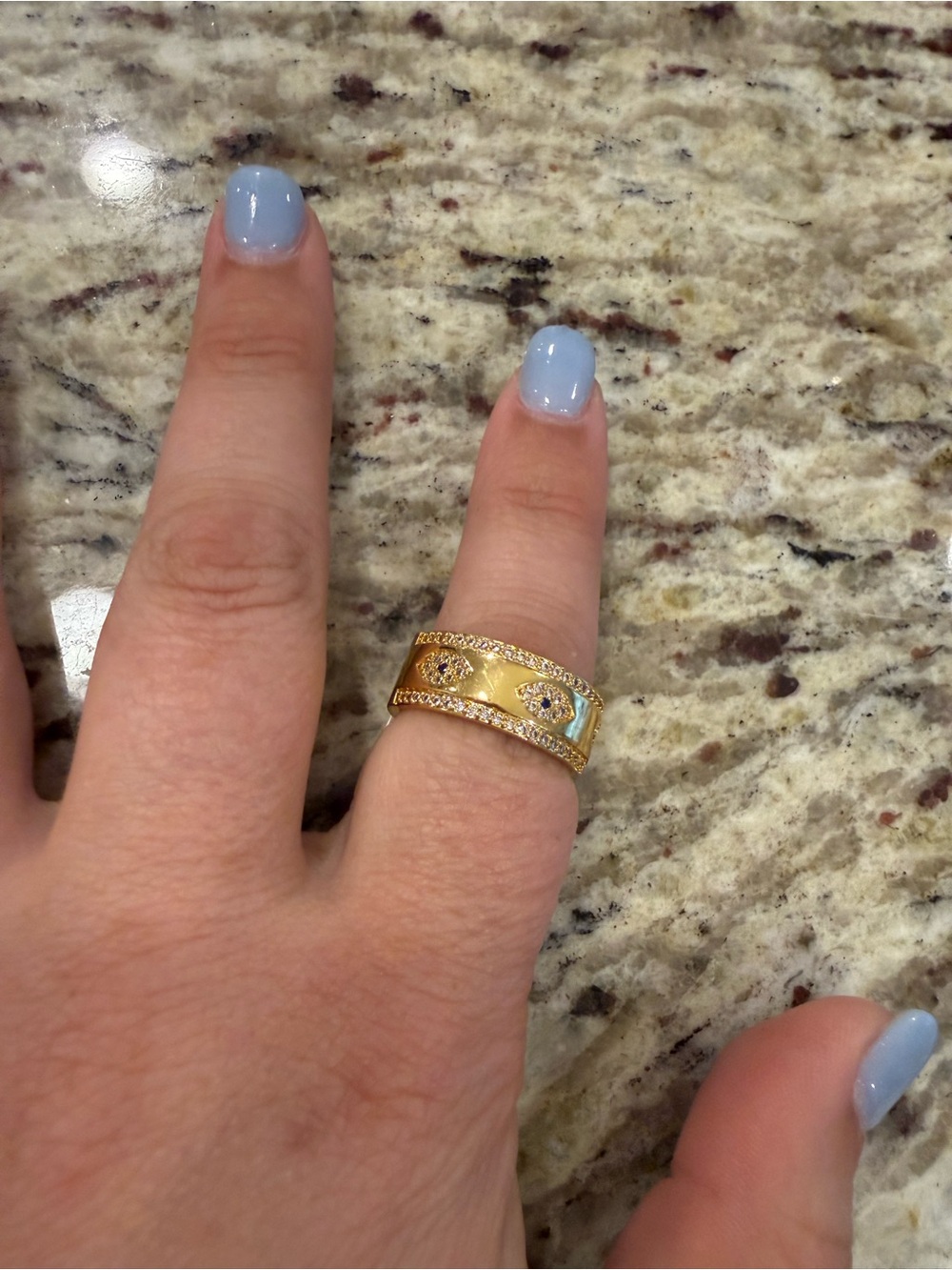 Gold-Crystal Pavé Wide Band Ring - Women Jewelry Evil Eye Size 7